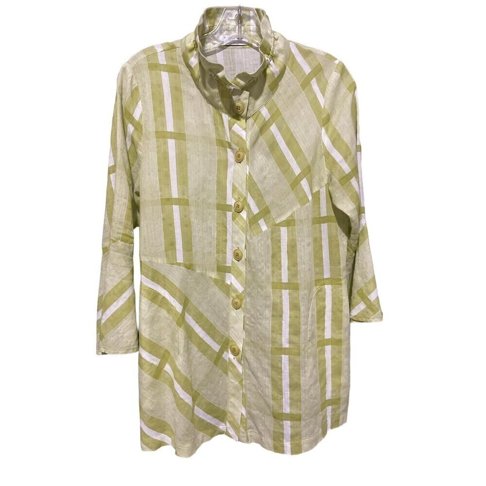 Terra-SJ Apparel Green 3/4 Sleeve Button Front Wire Collar Tunic Shirt Sz S